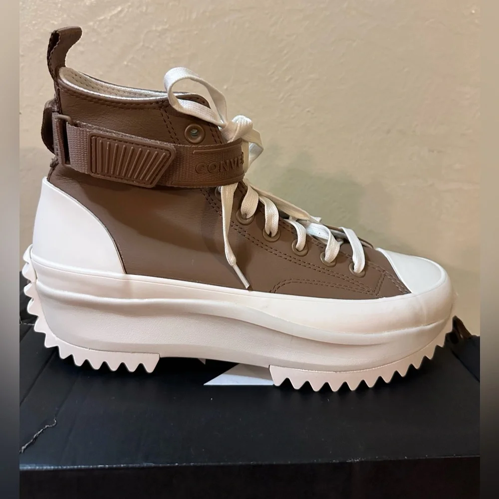 Converse Platform High-Top Sneakers in Brown and White - Picture 2 of 7